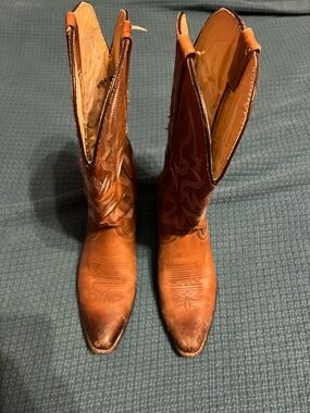 Nocona Tan Brown Leather Western Embroidered Heeled Boots